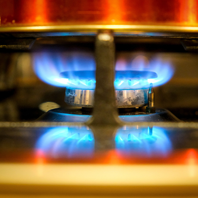 close up on gas ring hob