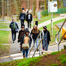 students walking up the hill