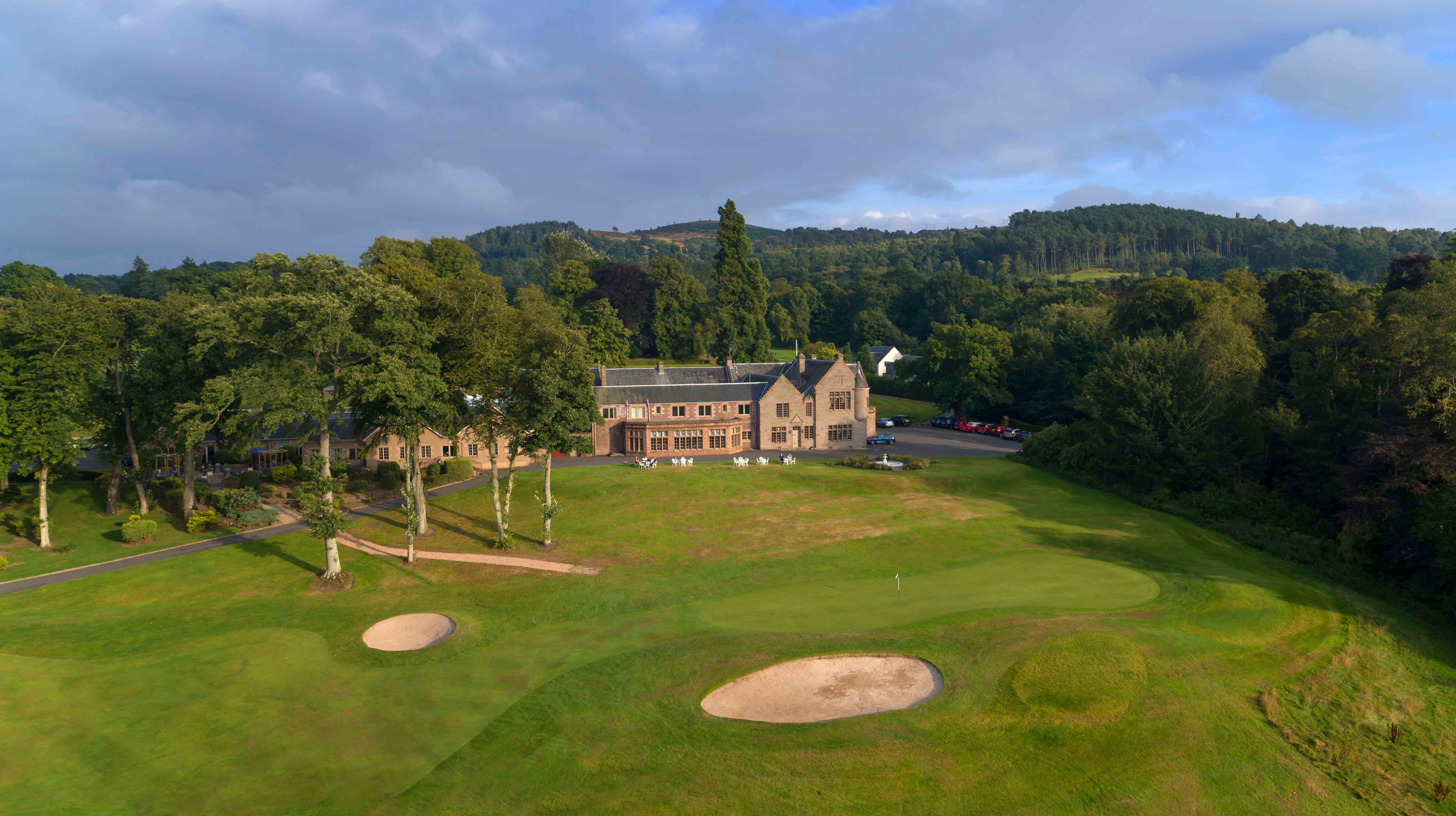 aerial view of the Murrayshall clubhouse