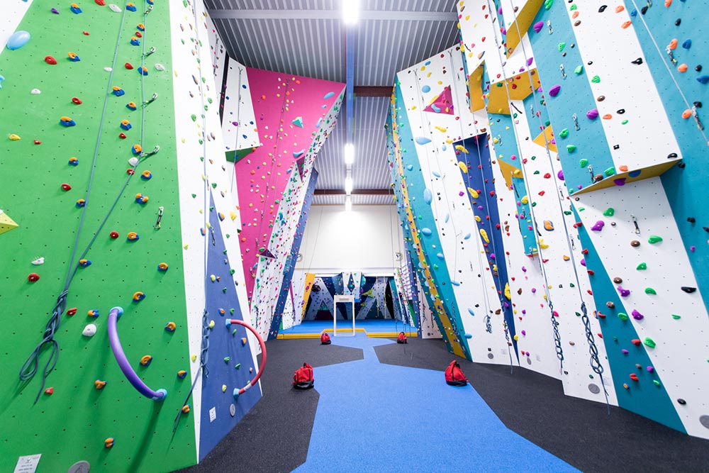 an indoor climbing wall