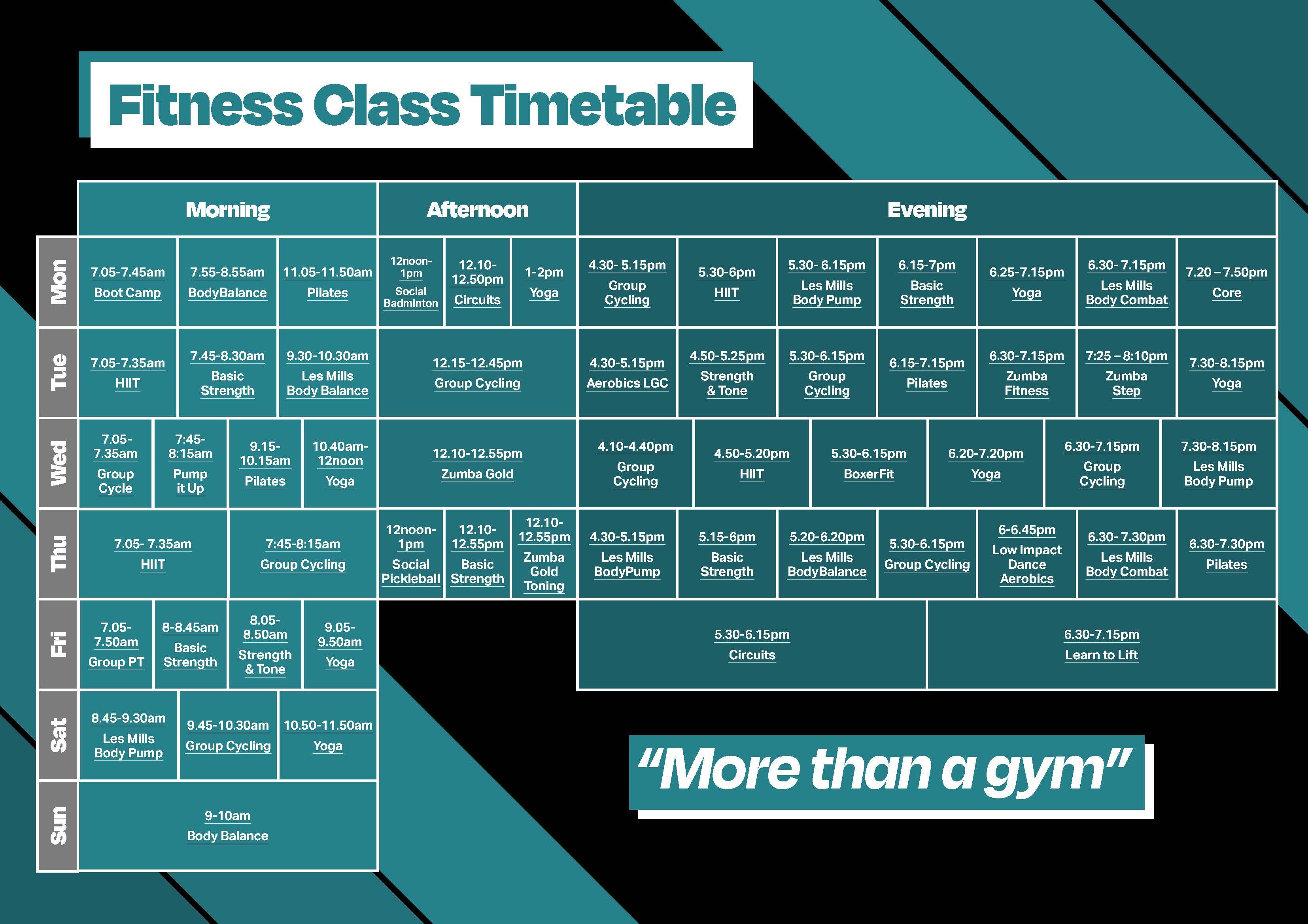 fitness class timetable
