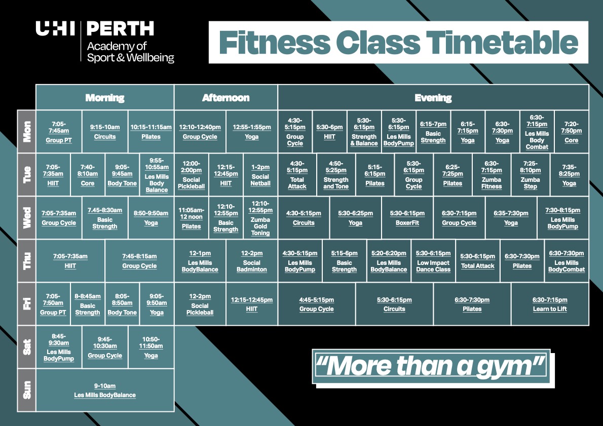 fitness class timetable