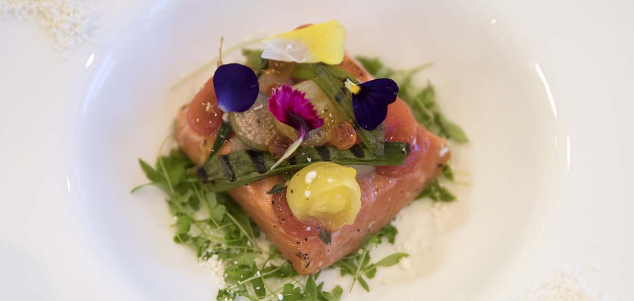 Salmon starter plated for service