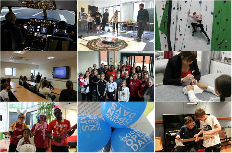Collage of events on open doors day