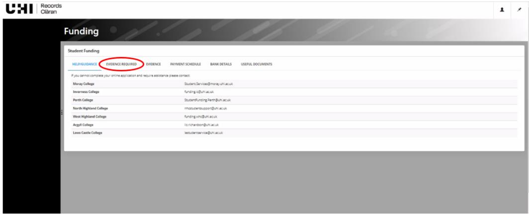 student funding evidence submission