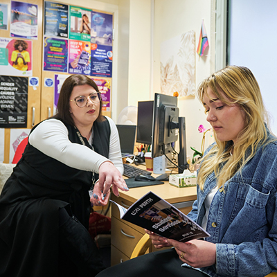 student in the support hub