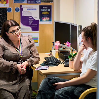 student in the support hub