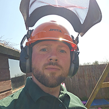 michael with a garden safety helmet on