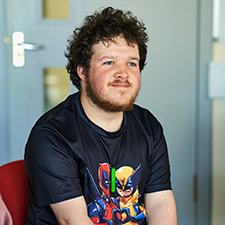 student in a navy tshirt in the svs classroom