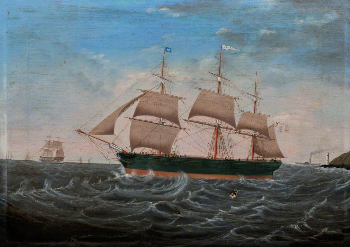 A picture of a sailing ship on the high seas